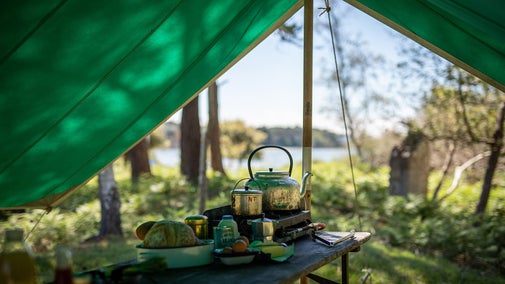 The field kitchen for adventure camping at Brownsea Island Campsite, Dorset